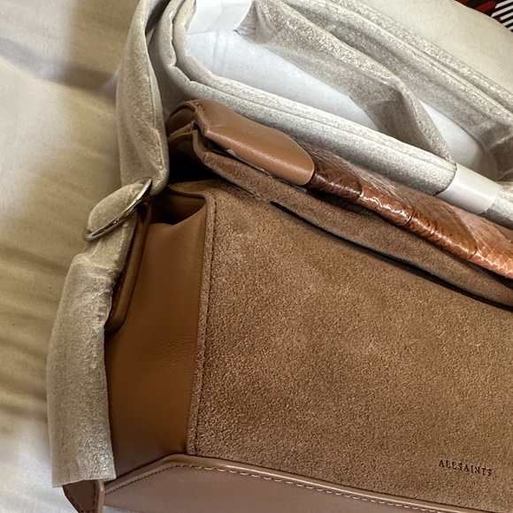 All Saints Tan and Brown Leather Messenger Bag - Picture 3 of 15